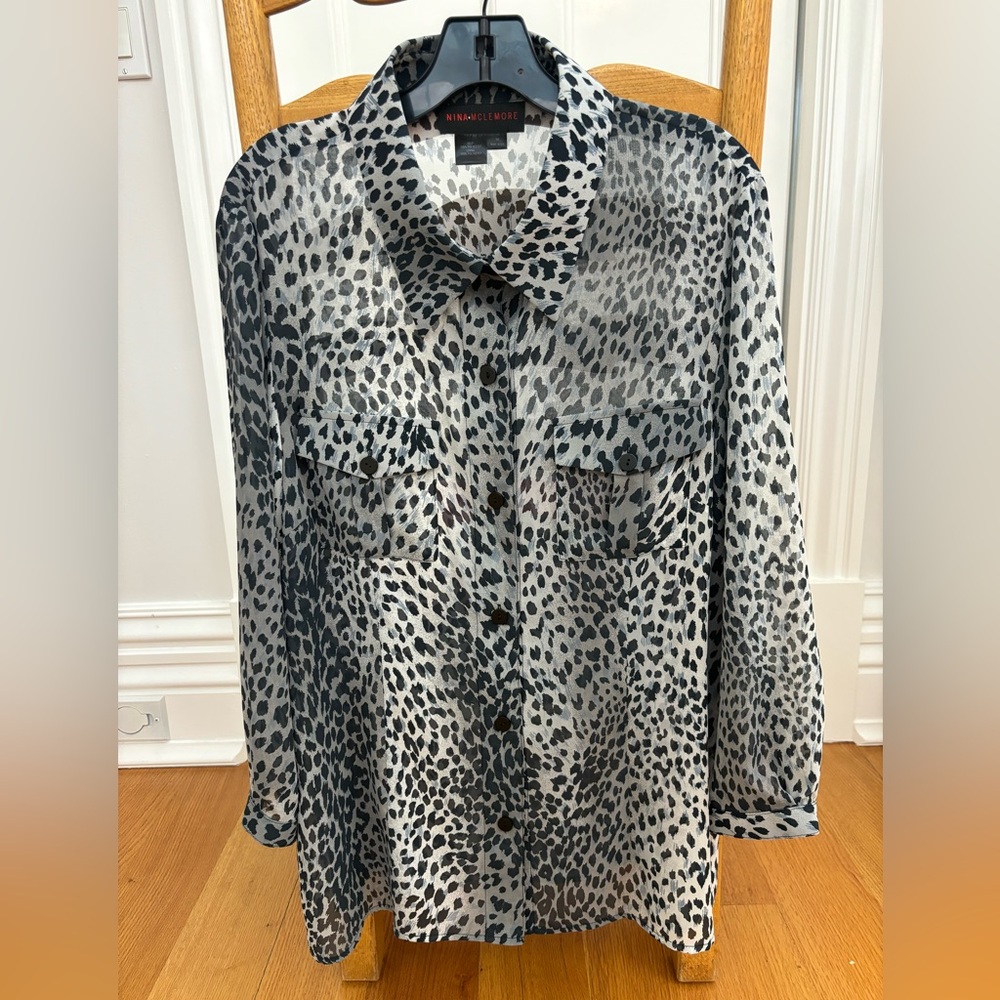 Nina McLemore Leopard Silk Blouse Size 16 LIKE NEW